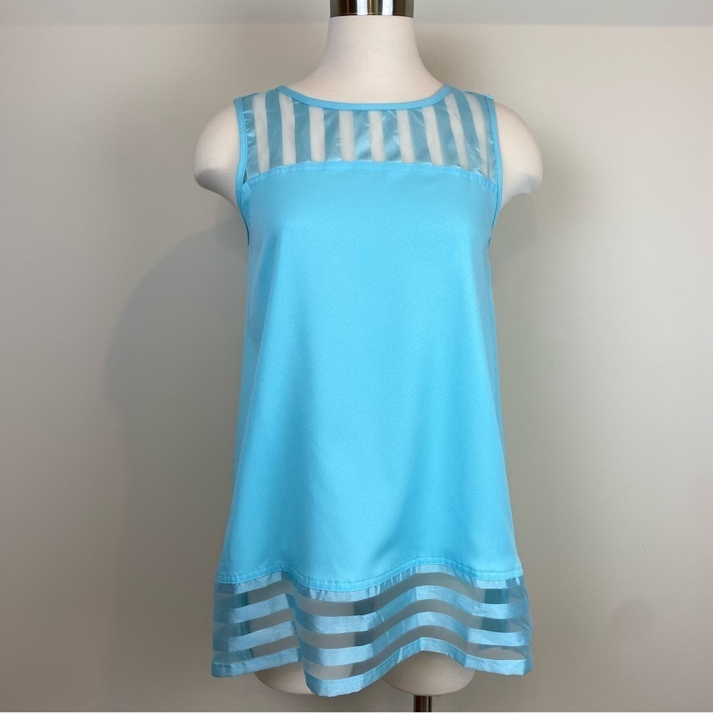 Simply Noelle Aquamarine Blouse Sleeveless Satiny Sheer Panels NWT Sz S/M (8-10)